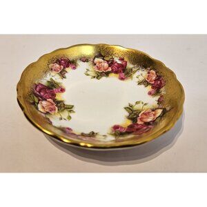 VTG Royal Chelsea Bone China Golden Rose Tea Cup Saucer Heavy Brushed Gold Trim